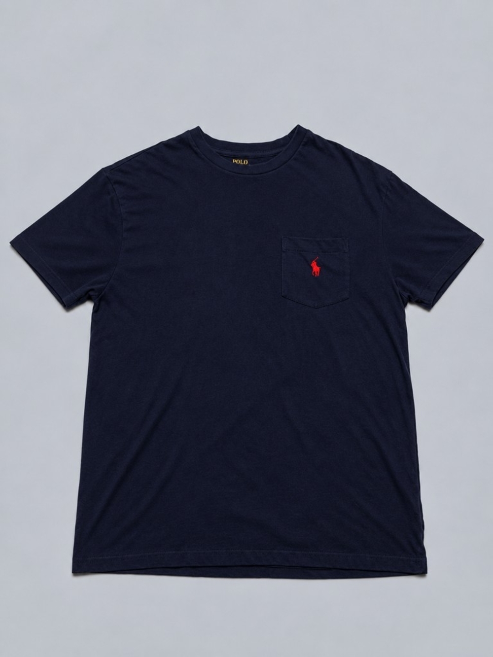 Polo by Ralph Lauren Mens Navy Pocket Tee with Red Pony Embroidery